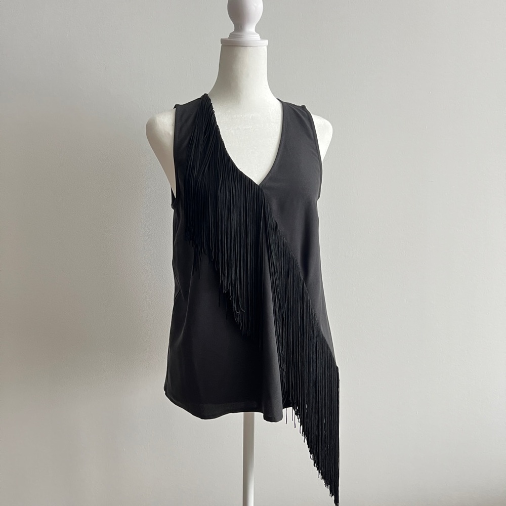 Trouve Black Fringe Tank Top